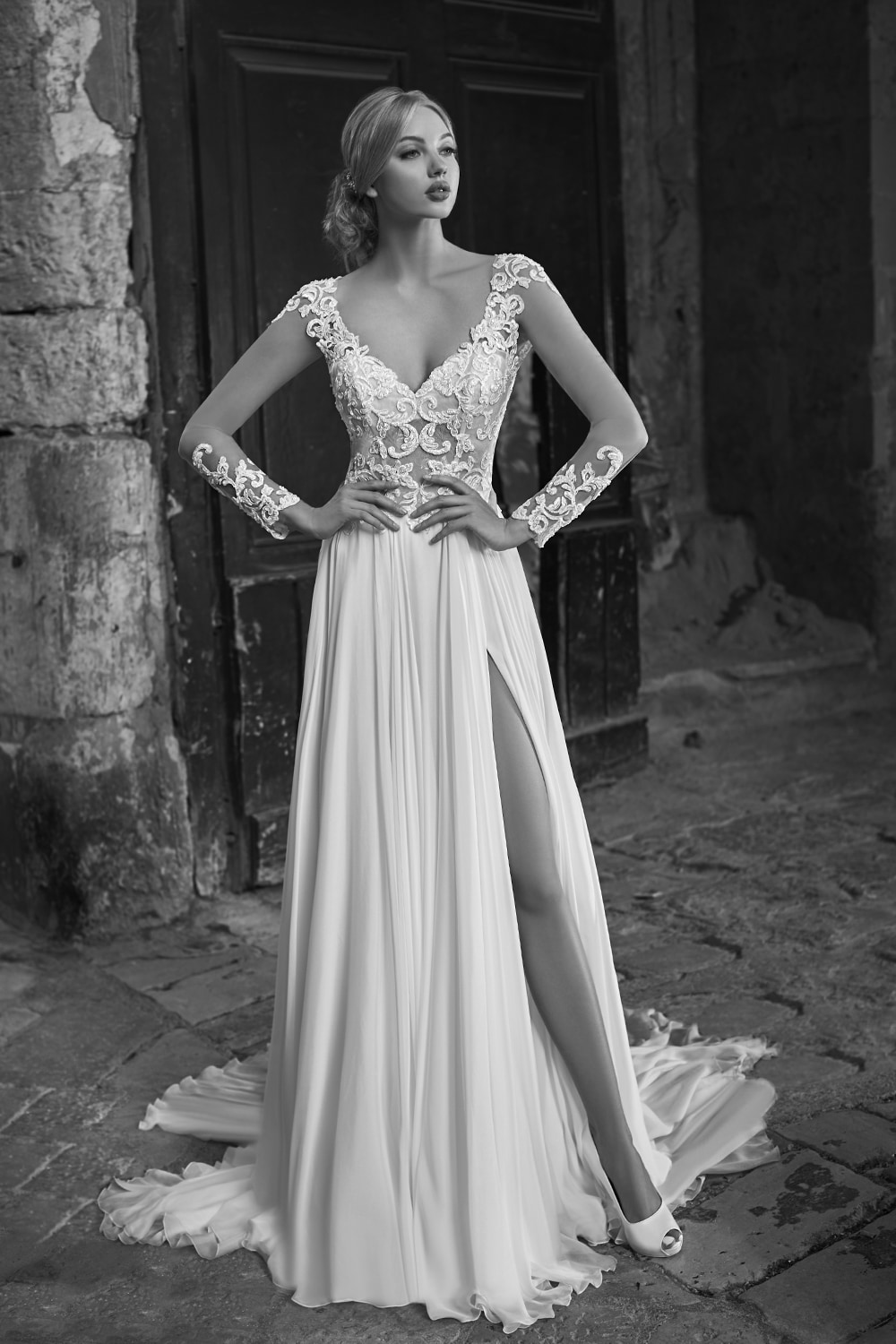 Mantella Lunga Da Sposa In Chiffon Staccabile Con Spilla - Ali Da Sposa, Colore Avorio, Taglia Unica