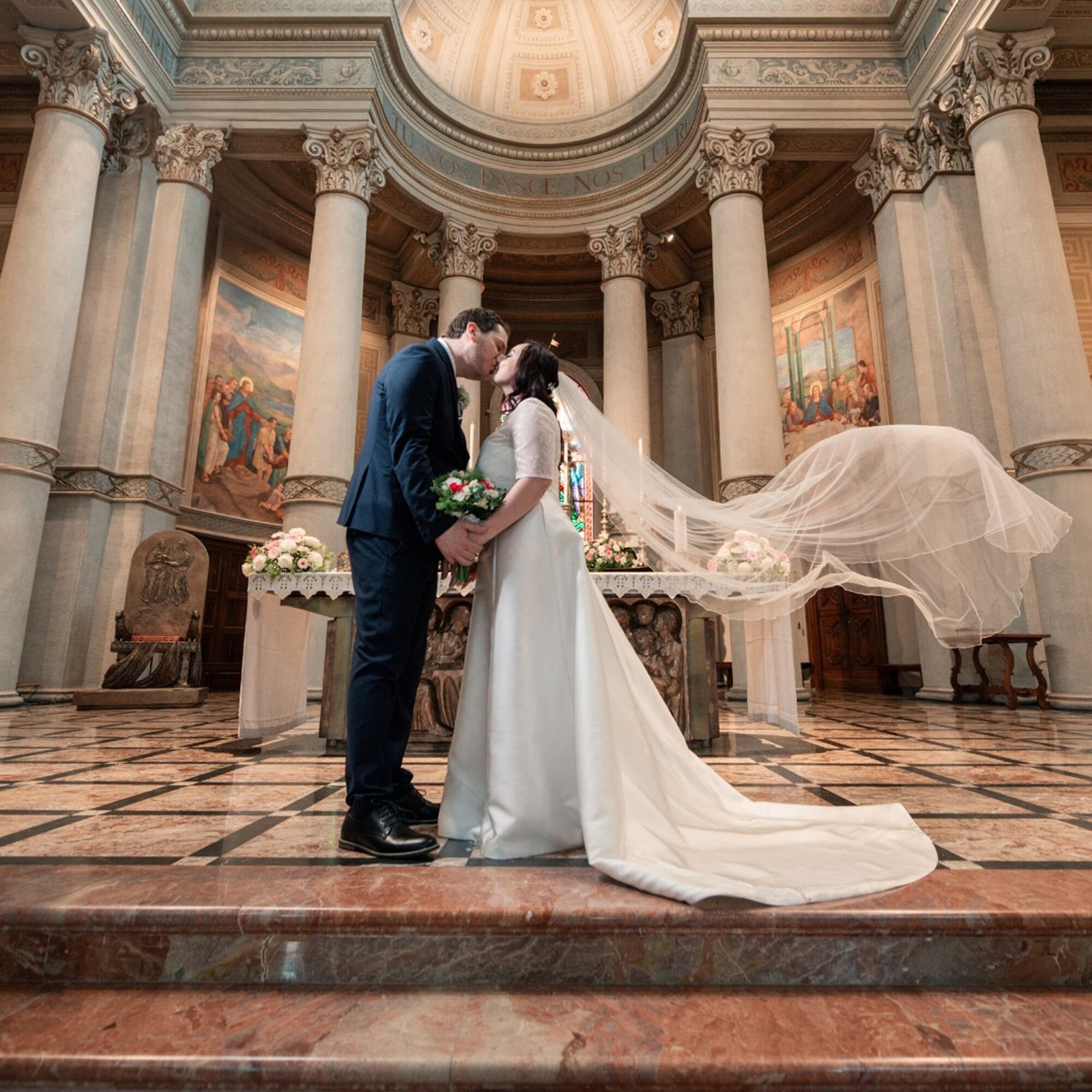 Newlyweds with Patrizia Cavalleri wedding dress